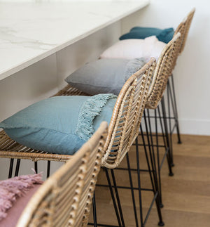 Coussin carré frangé en lin Minéral - Sozon