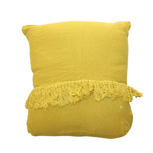 Coussin carré frangé en lin Curry - Sozon