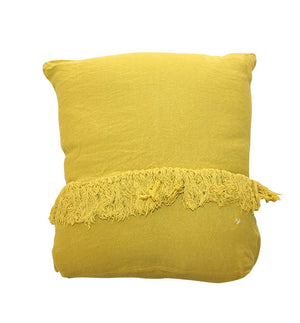 Coussin carré frangé en lin Curry - Sozon