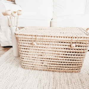 Malle marocaine tressée en feuilles de palmier - grand modèle - Sozon