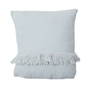 Coussin carré frangé en lin Aqua - Sozon