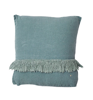 Coussin carré frangé en lin Minéral - Sozon