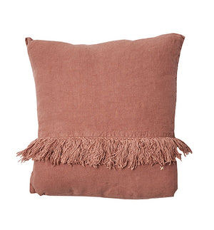 Coussin carré frangé en lin Rose Bud - Sozon