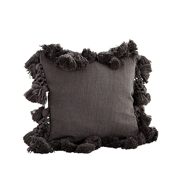 Housse de coussin avec pompons charbon 45x45 cm - Sozon