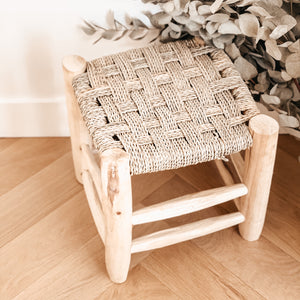 Tabouret traditionnel tressage croisé - artisanat marocain